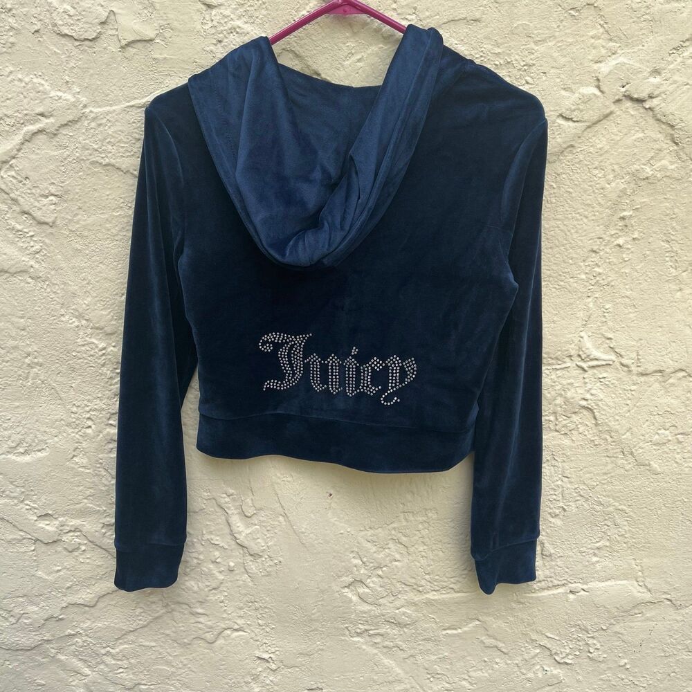 Juicy Couture OG Big Bling Velour Hoodie in Regal Blue Sz s